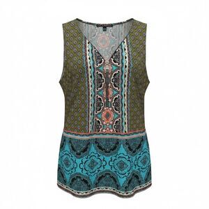 Coco Bianco Blue Grey VNeck Front Zipper Sleeveless Poly Tunic Top L